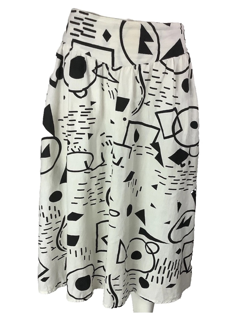 Anthropologie Sz L Cotton Flax Linen Graphic Print A Line Skirt Black White
